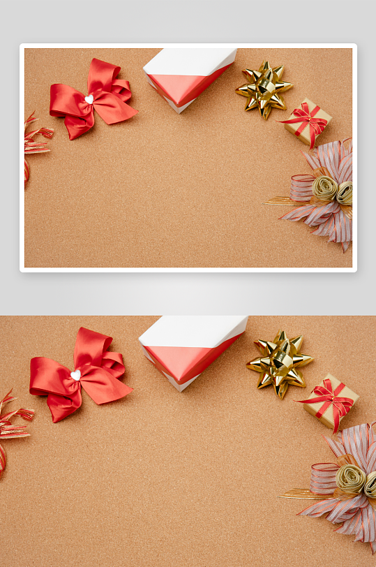 礼物盒与丝带装饰摆拍-众图网