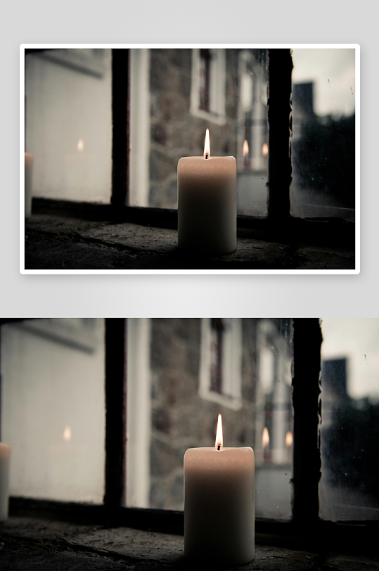 窗台蜡烛光影静谧-众图网
