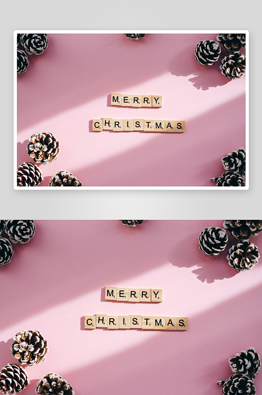 粉色背景圣诞松果拼字装饰-众图网