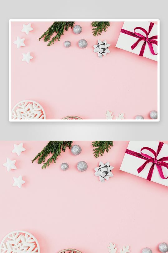 粉色背景圣诞装饰品摆拍-众图网