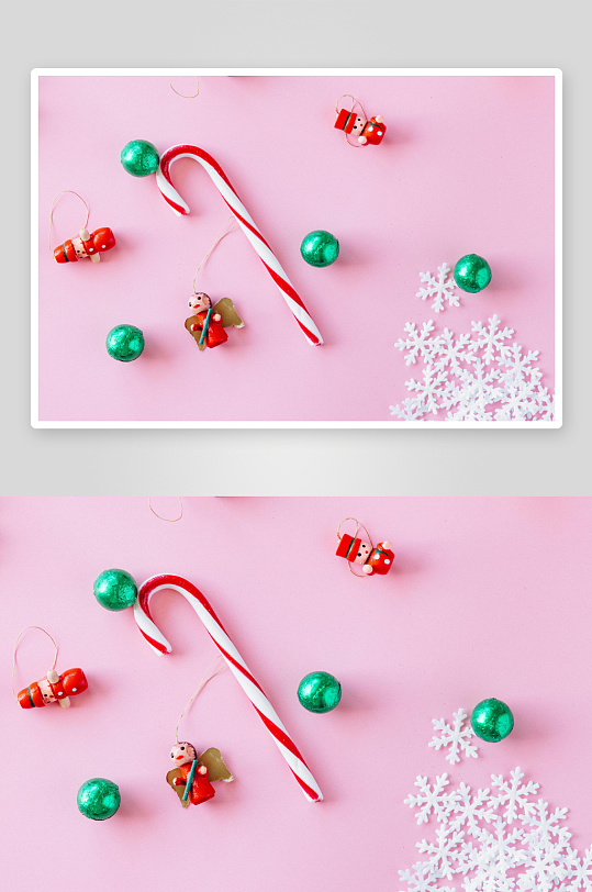 粉色背景圣诞装饰品静物-众图网