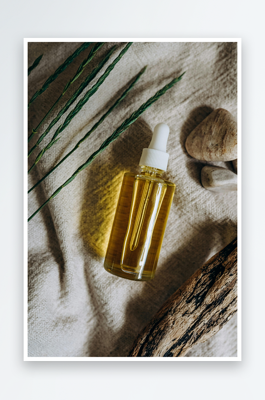 精油瓶与自然元素静物摆拍-众图网