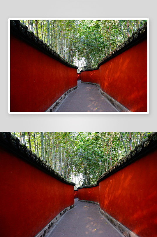 红墙竹林幽静小径-众图网