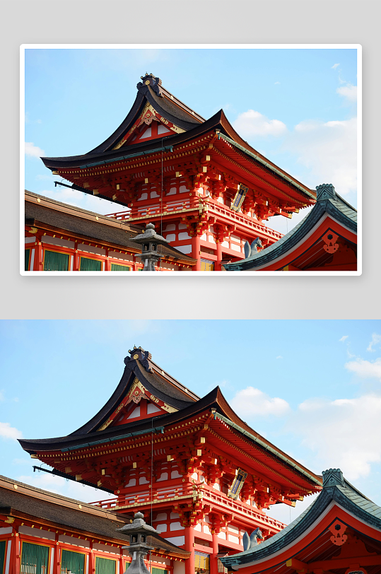 红色寺庙建筑特写蓝天白云-众图网