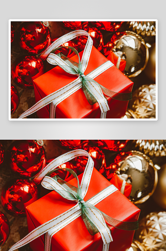 红色礼盒与节日装饰球-众图网