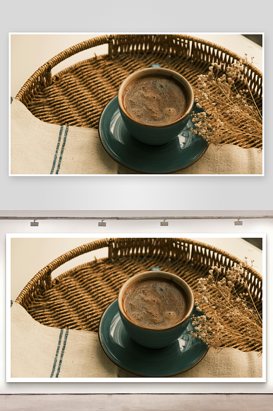 编织篮中咖啡与干花静物-众图网
