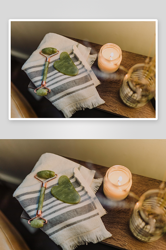 美容工具与香薰蜡烛静物-众图网