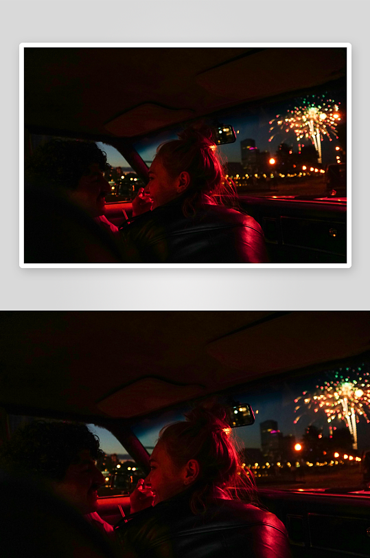 车内情侣看烟花浪漫瞬间-众图网