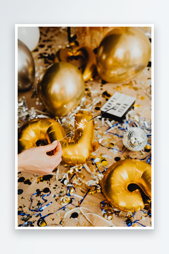 金色气球烟花庆祝派对-众图网