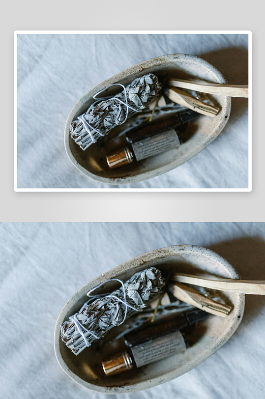 陶瓷碗内摆放的香薰用品-众图网