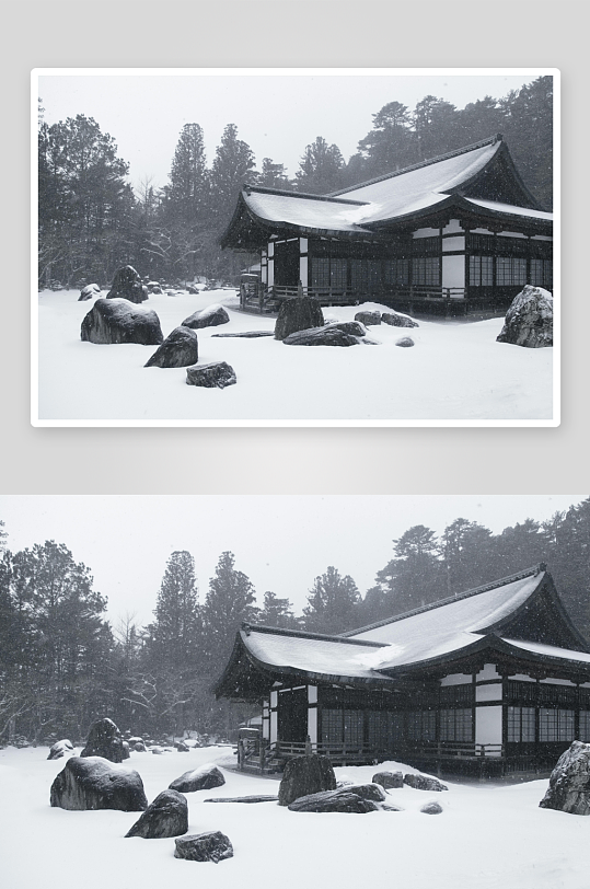 雪中古建筑静谧景象-众图网