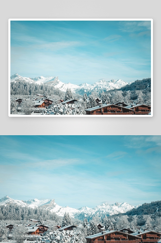 雪山木屋雪景照片-众图网