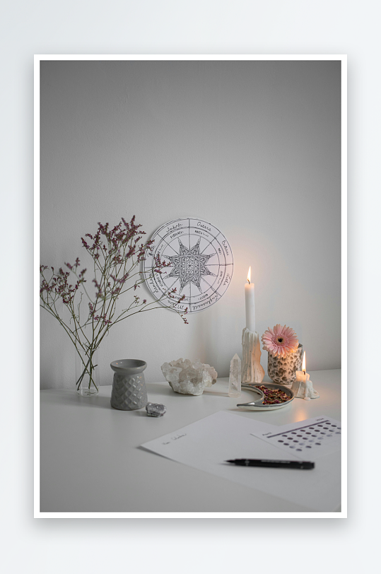 静物摆设烛光与装饰品-众图网