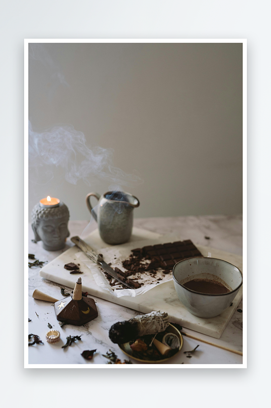 静谧冥想空间的香薰与饮品-众图网