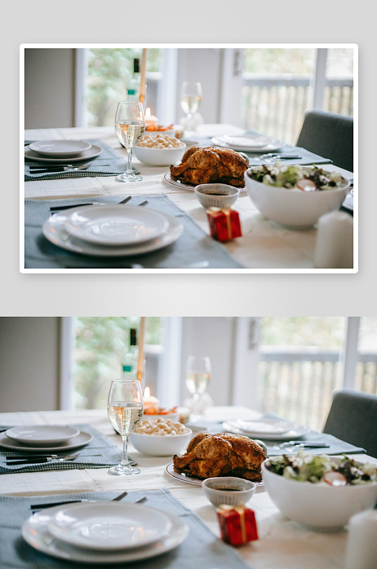 餐桌美食摆拍温馨节日氛围-众图网