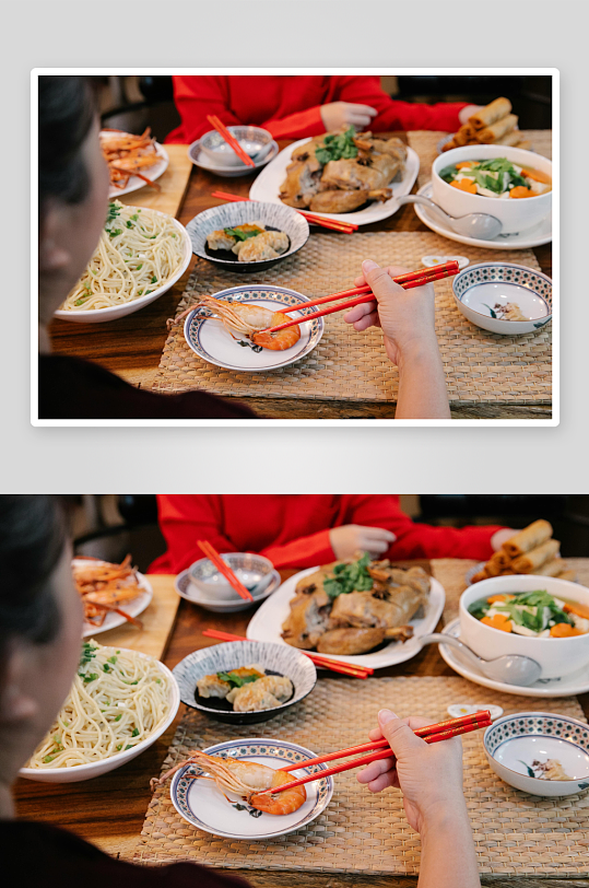 餐桌聚餐享用中式美食-众图网