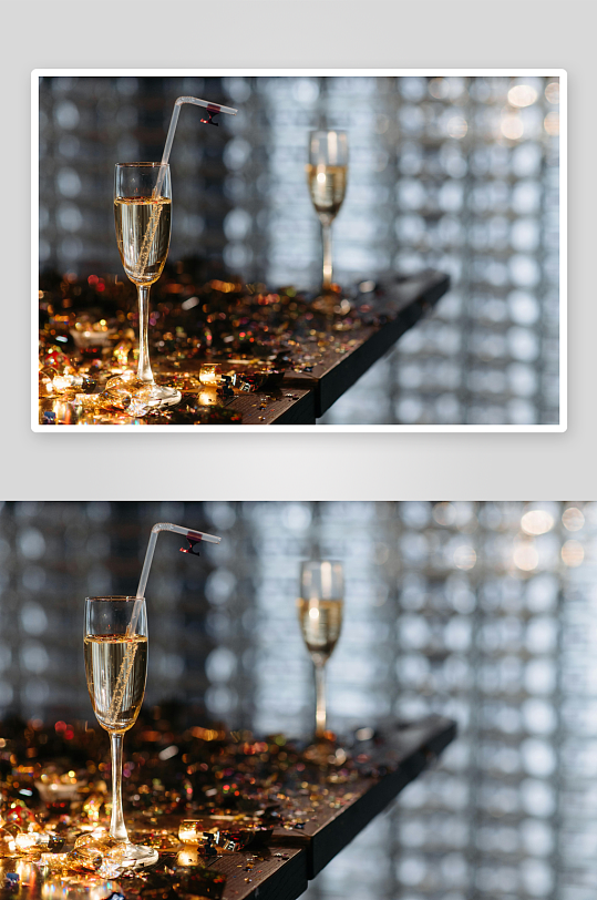 香槟杯与派对彩带-众图网