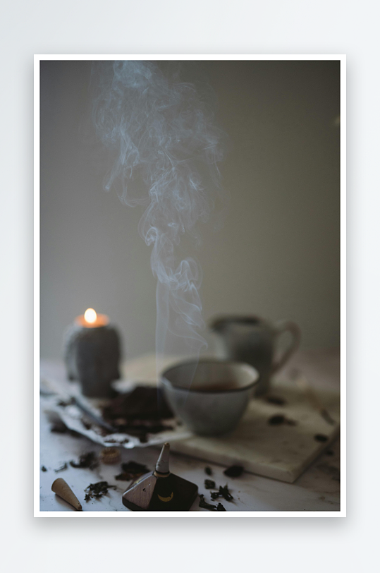 香炉茶杯静物图照片-众图网