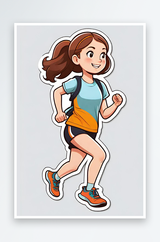 AI艺术扁平简约风格阳光女孩慢跑运动矢量