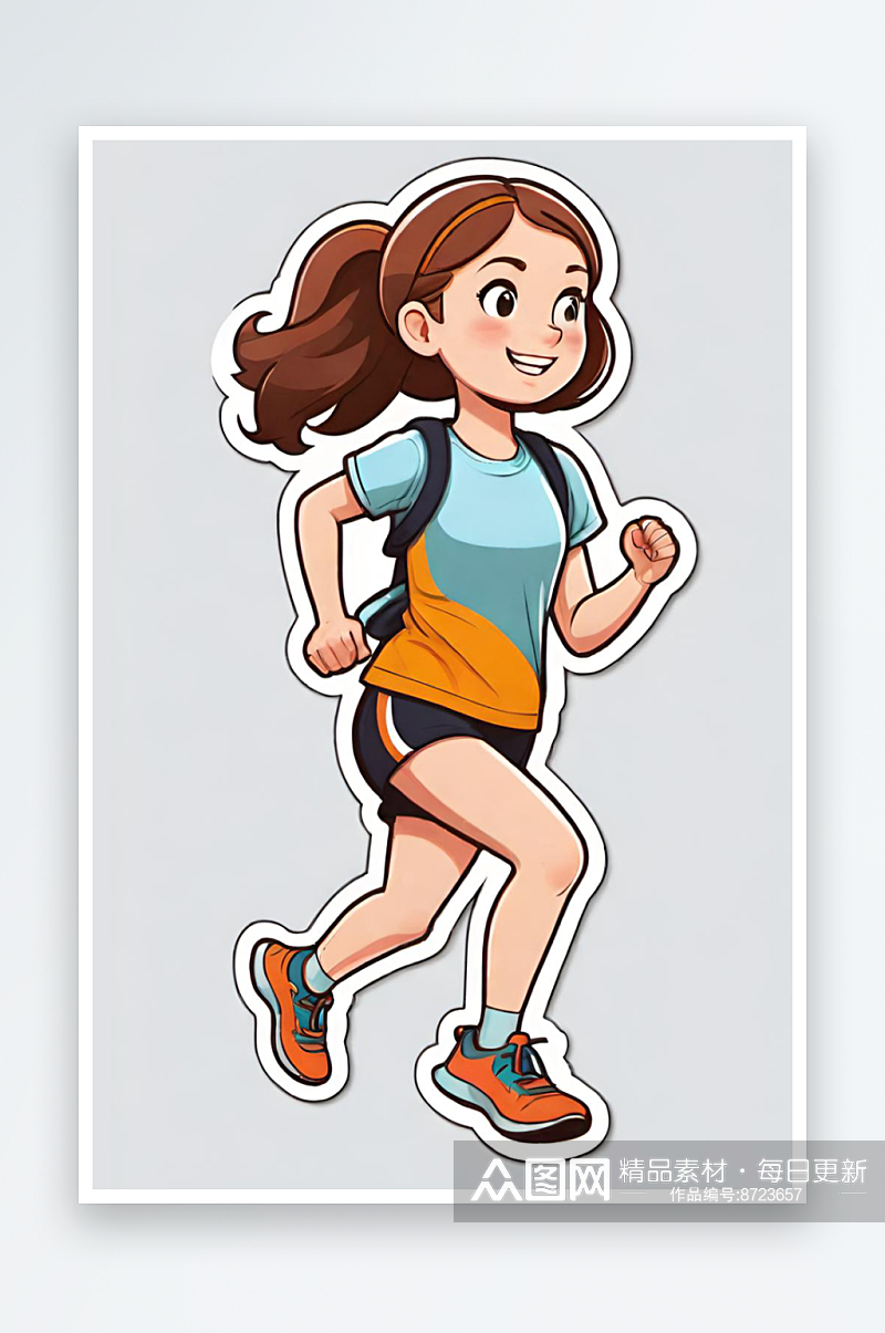AI艺术扁平简约风格阳光女孩慢跑运动矢量素材