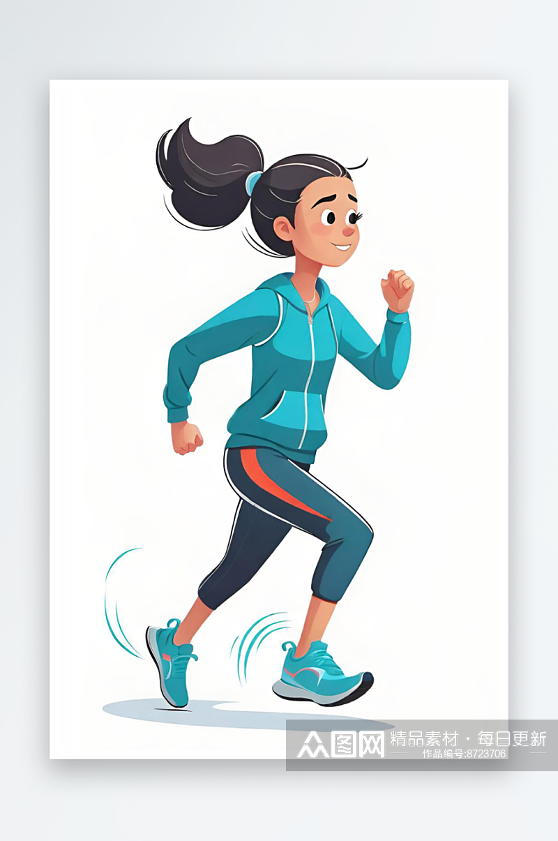AI艺术扁平简约风格阳光女孩慢跑运动矢量素材