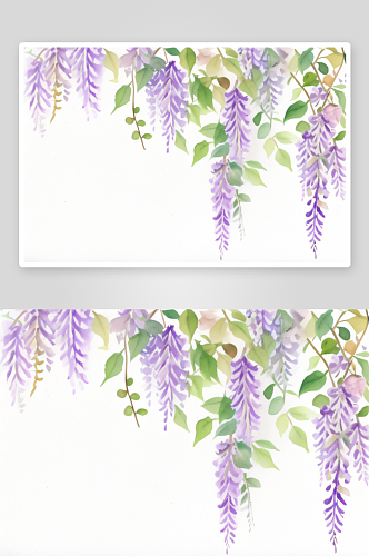 美丽的紫藤花藤在水彩画中呈现