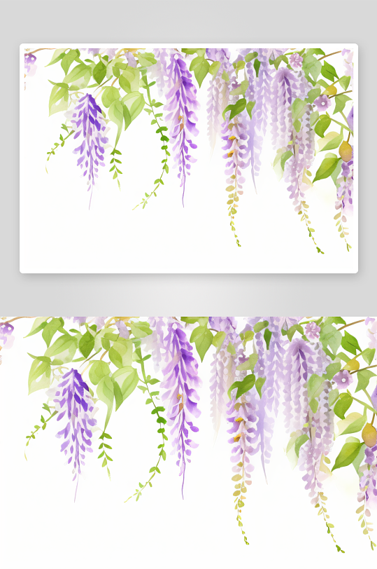 温柔的紫藤花藤与绚丽的水彩画结合