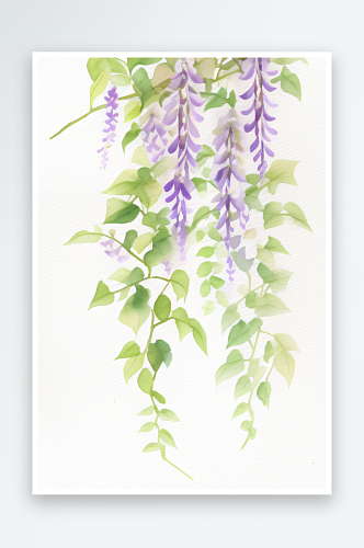水彩画中的紫藤花藤与自然元素