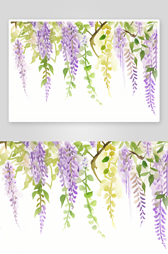 水彩画中的紫藤花藤与大自然融合