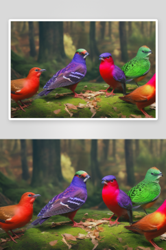 森林里鸟群的色彩绚丽多彩