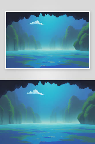 靛蓝风格的抽象水背景插画