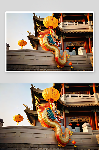 金色光辉下的中国龙与鱼灯游行