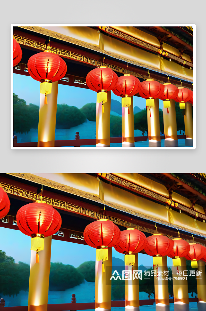 古色古香的中国宫殿灯笼节之美素材