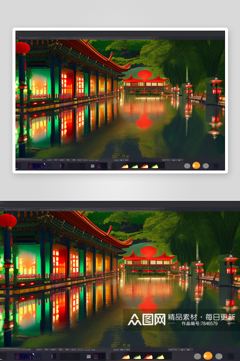 灯笼节重现古代中国宫殿的精美建筑素材