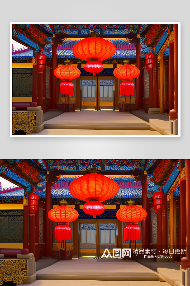 灯笼节重现古代中国宫殿的精美建筑素材