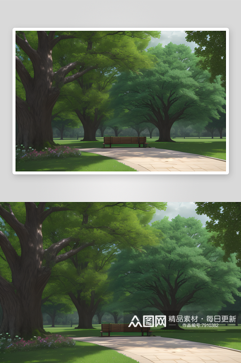夏日公园橡树与明亮天空素材