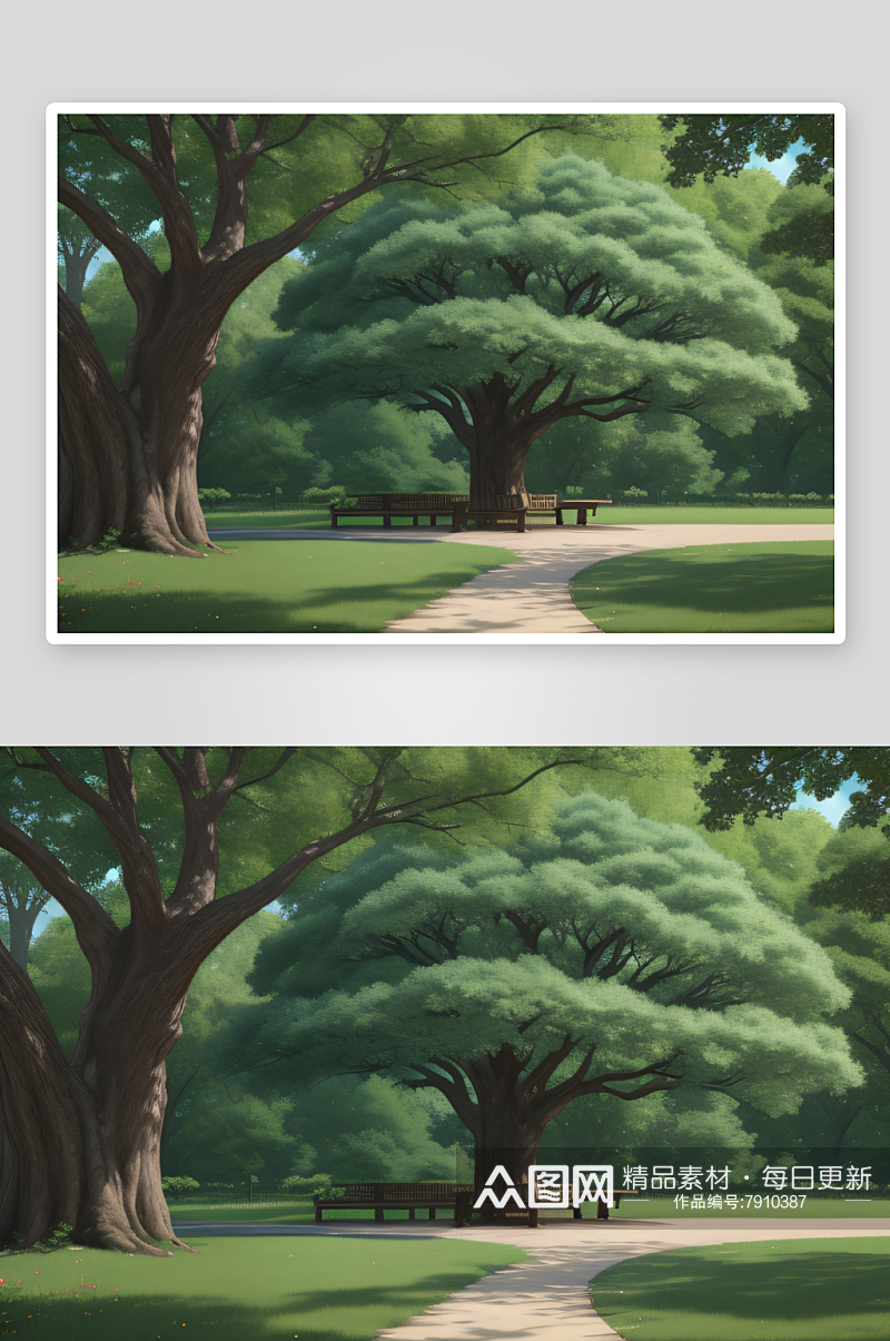 夏日公园橡树与明亮天空素材