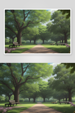宫崎骏风格的夏日公园美景