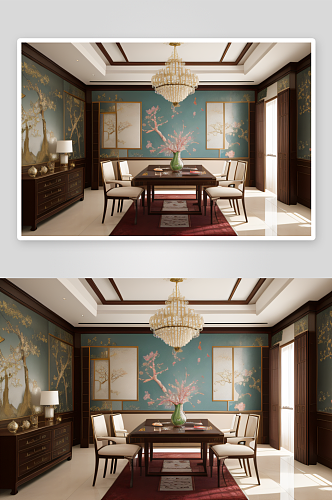 中式艺术的壁纸墙给家居增添文化气息