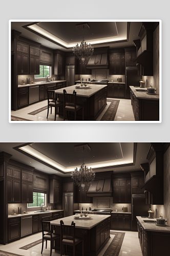 暗黑设计奢华别墅的厨房空间