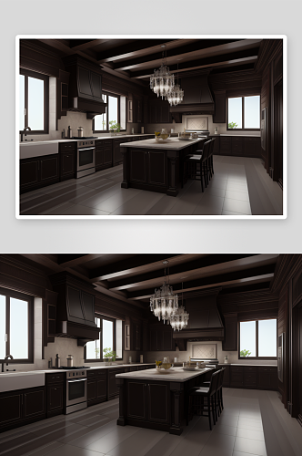 天花板大窗打造明亮而宽敞的别墅厨房