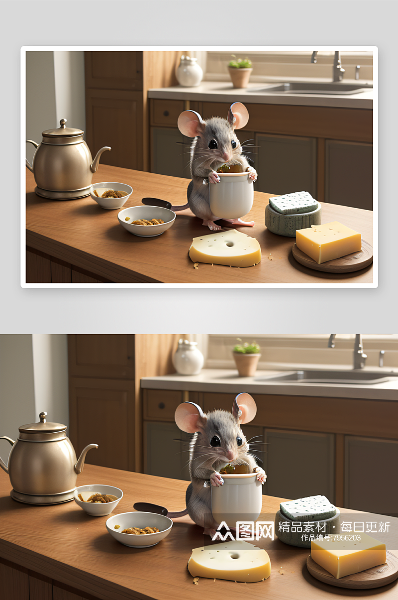 好奇的小老鼠的奇幻绘画素材