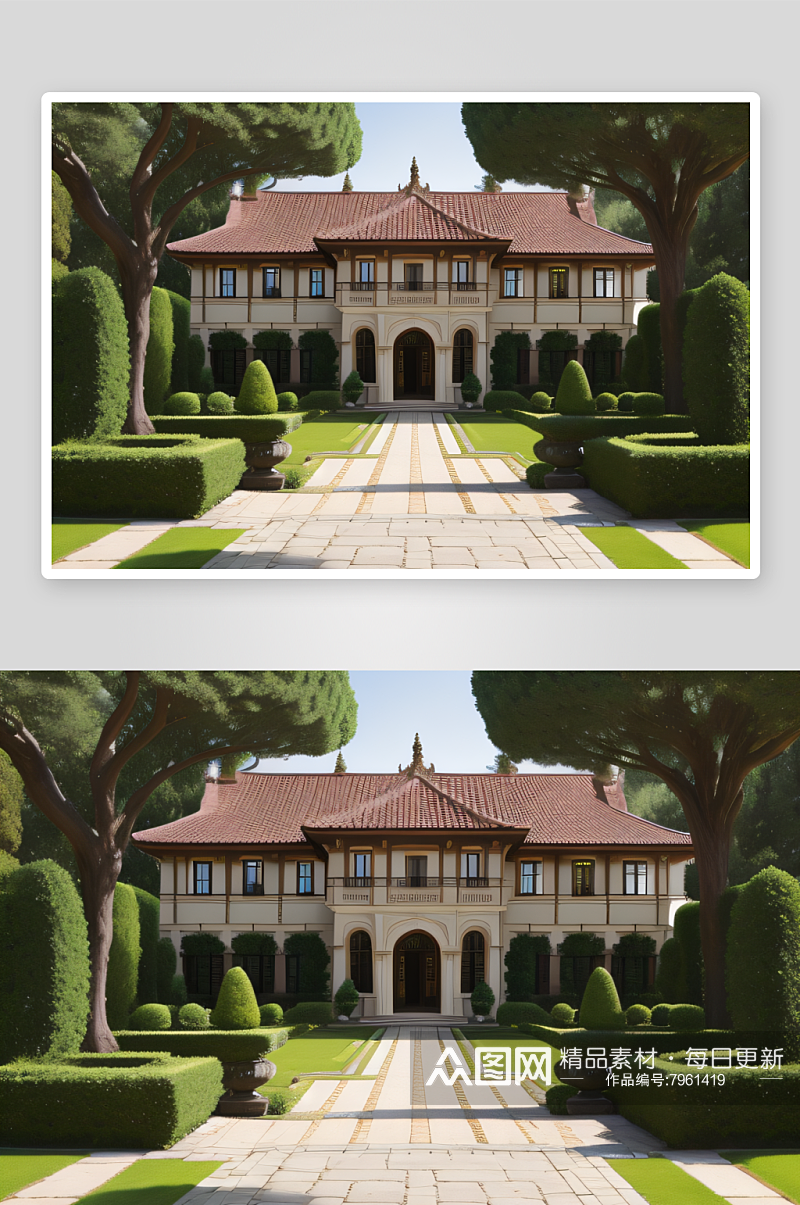 风景如画欧洲别墅的优雅庄园素材