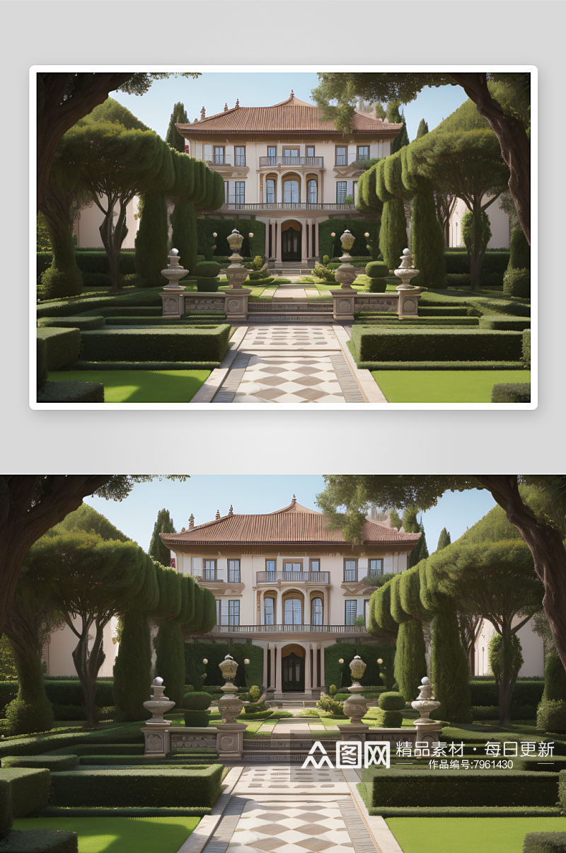 风景如画欧洲别墅的优雅庄园素材
