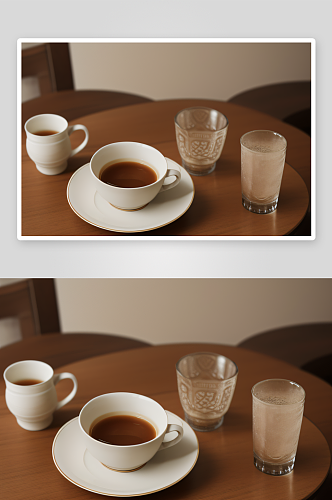 漂亮优雅与实用温馨咖啡馆的陶瓷杯