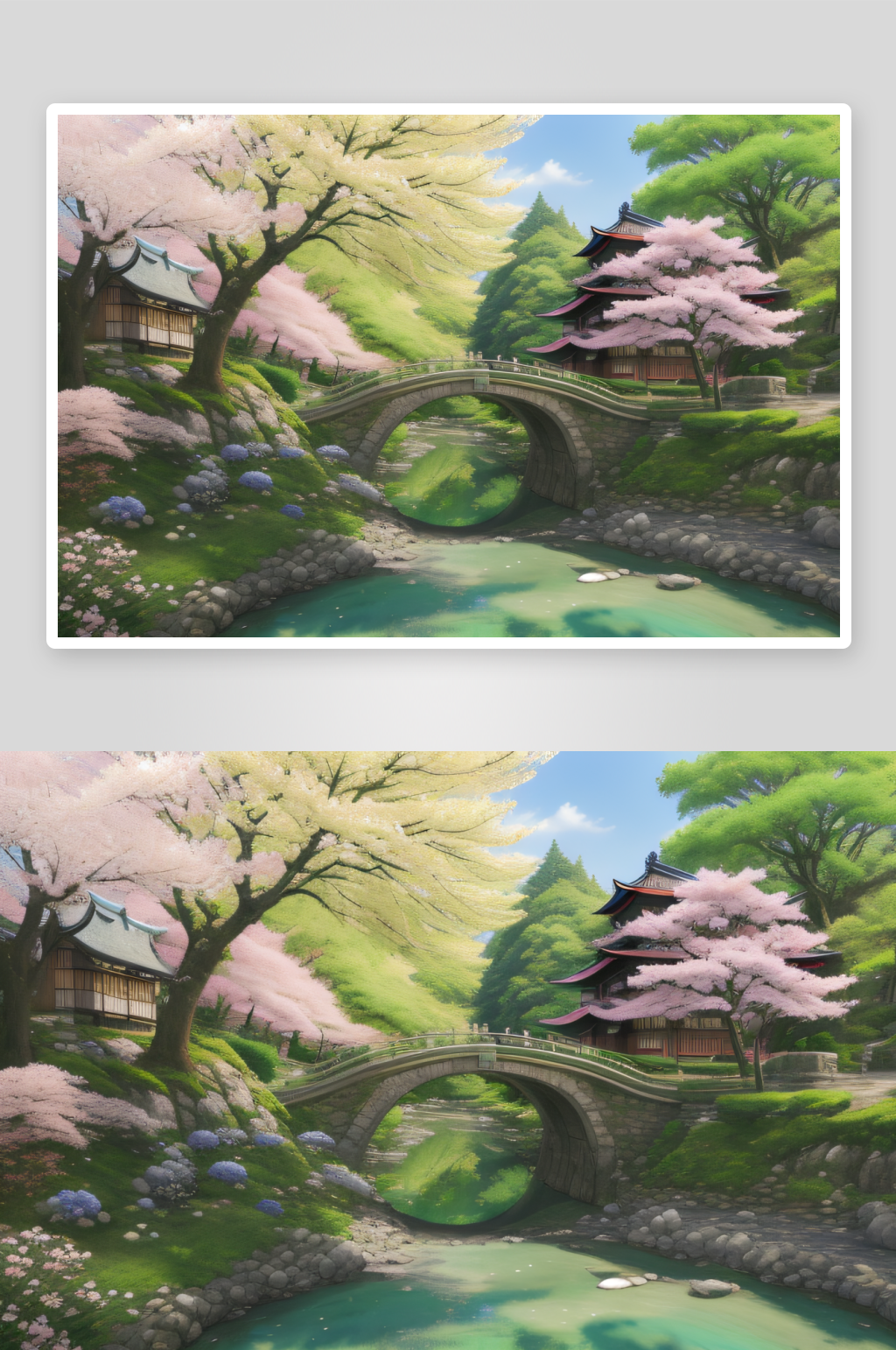 花团锦簇的仙境小桥素材