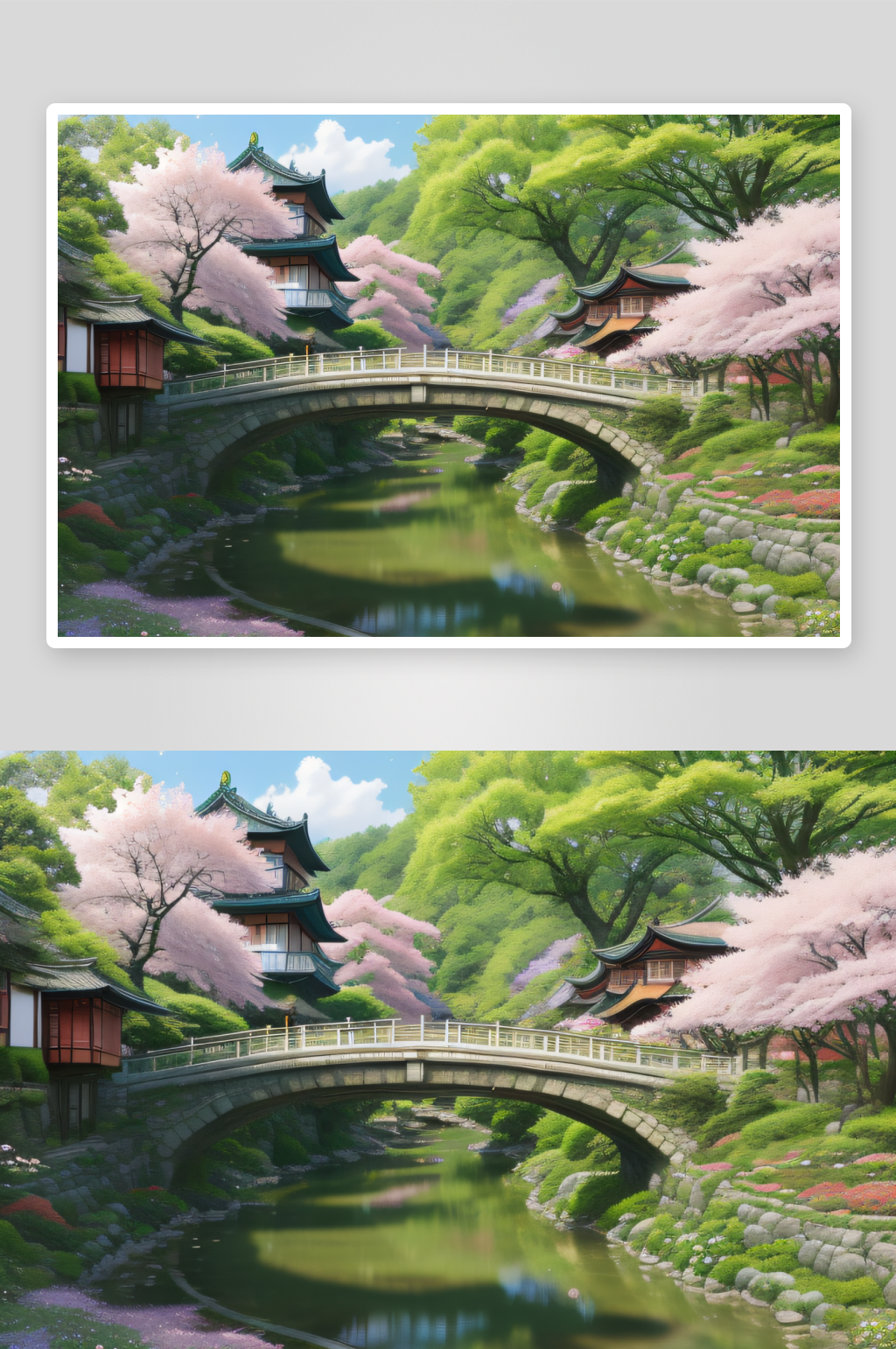 绿树环绕的家园小桥素材