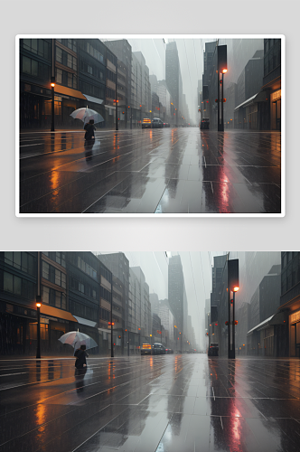 城市雨景雨中艺术创作