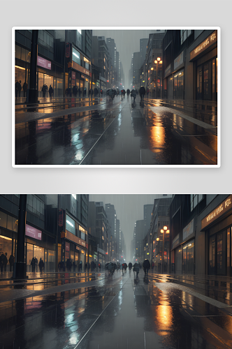 城市雨景雨中艺术创作