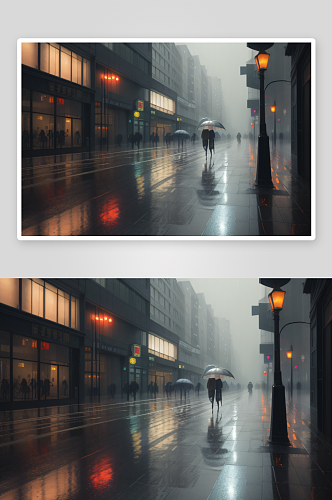 城市雨景雨中艺术雨水